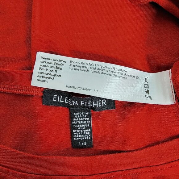 Eileen Fisher Tencel Top Size Large Red 3/4 Sleeve Side Slits Pullover Stretch - Picture 3 of 3